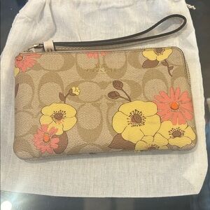 Unlisted #7 Coach Tan Wristlet with Yellow and Pink Floral Design